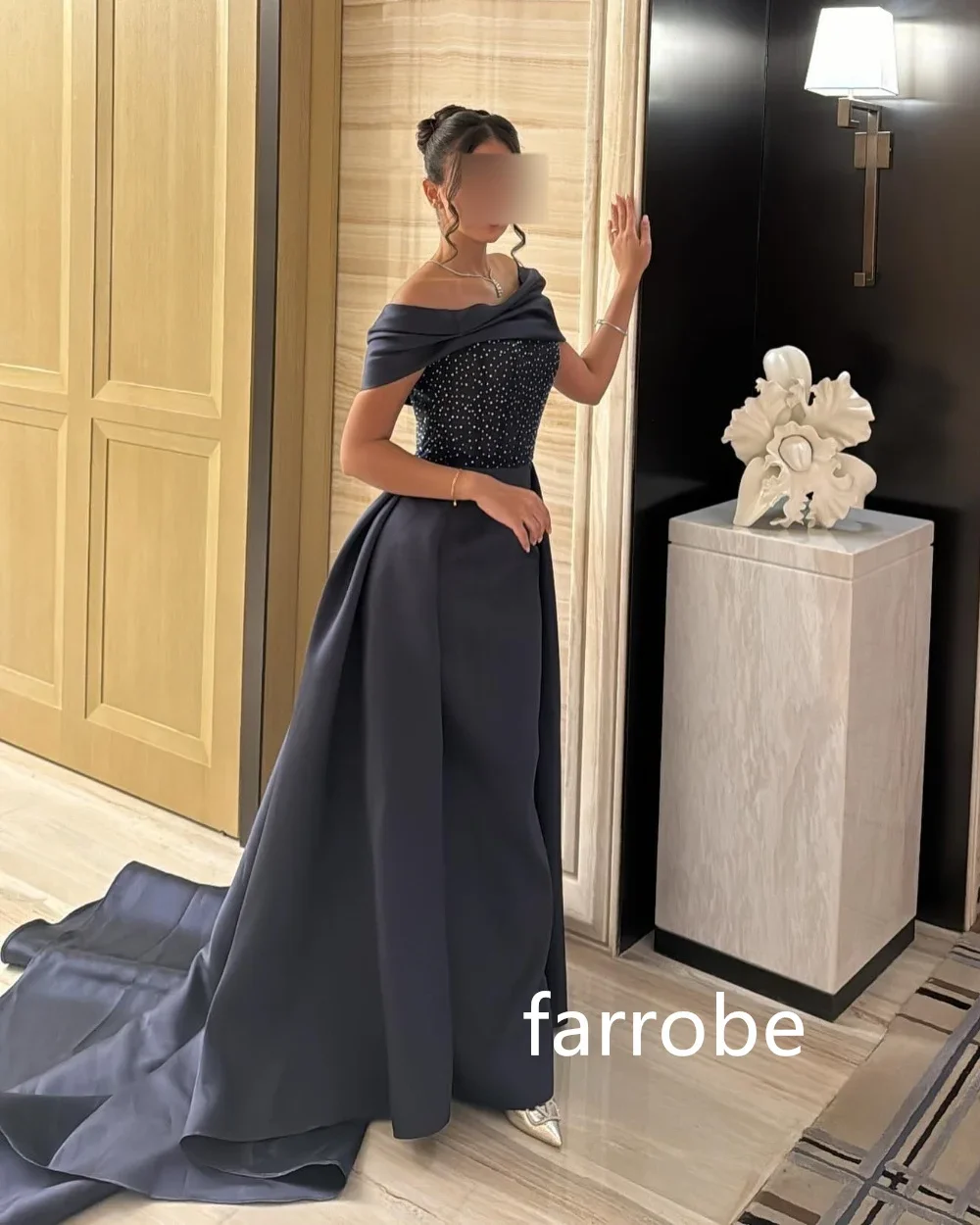 Customized Retro Jersey Pleat A-line Off-the-shoulder Long Dresses Prom Dresses Classic Exquisite Modern Style Pastrol Unisex Ch