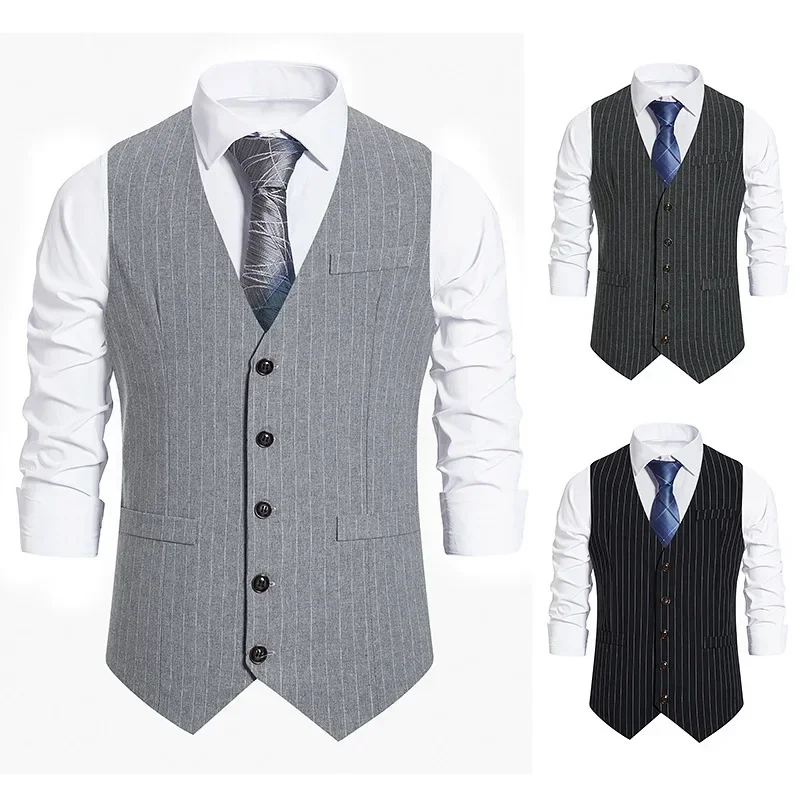 

2023 Men's New Fashion Stripe Single Breasted Vest Style Men's Suit Slim Fit Retro Vest