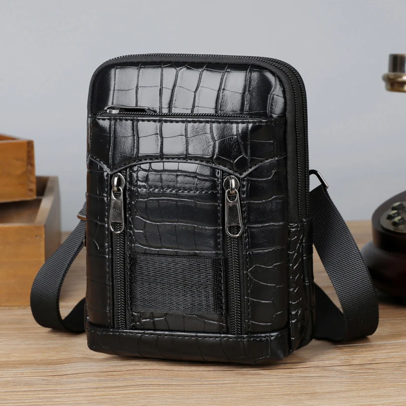

Men Stylish Crocodile Print Crossbody Shoulder Bag Wallet Tote Leather Waist Bag Wearing Belt Outdoor Sport Business Travel Bag