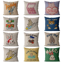Cute cartoon animal funny bear bunny square Cushion Cover Throw Pillow Kussenhoes 50 Throw Pillow Case  Decor