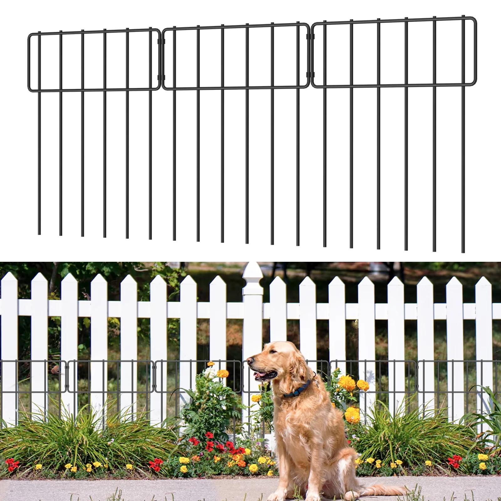 

10 Pack Rustproof Metal Garden Fence 10ftx24in - No-Dig Animal Barrier for Yard/Patio/Garden, Decorative Outdoor Border Panels