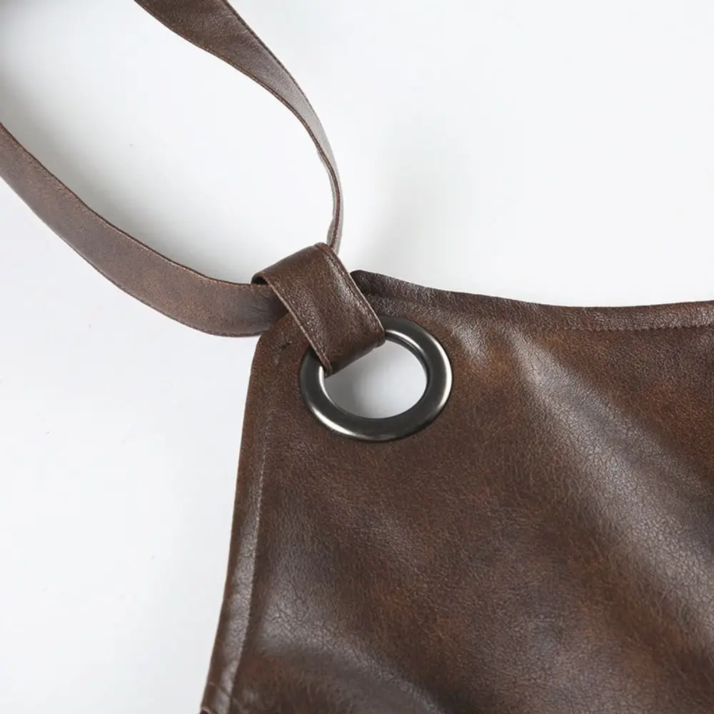 

Fashion Vest Leather Tank Top Backless Metal Ring Sleeveless Halter Camisole Streetwear Lacing Up Retro Crop Top Daily