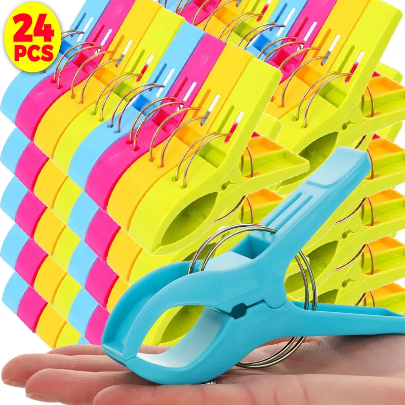 

24/4pcs Large Quilt Clips Beach Towel Clips Strong Windproof Clothes Hanging Clip Reusable Non-slip Fixed Pegs Drying Clothespin