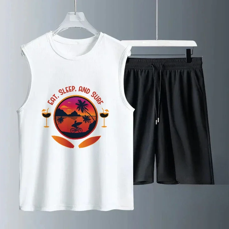 طباعة كأس النبيذ الصيفية للرجال لعام 2025 على البحر بدون أكمام مجموعة غير رسمية سريعة الجفاف ملابس رياضية مريحة للبدلات الخارجية #1