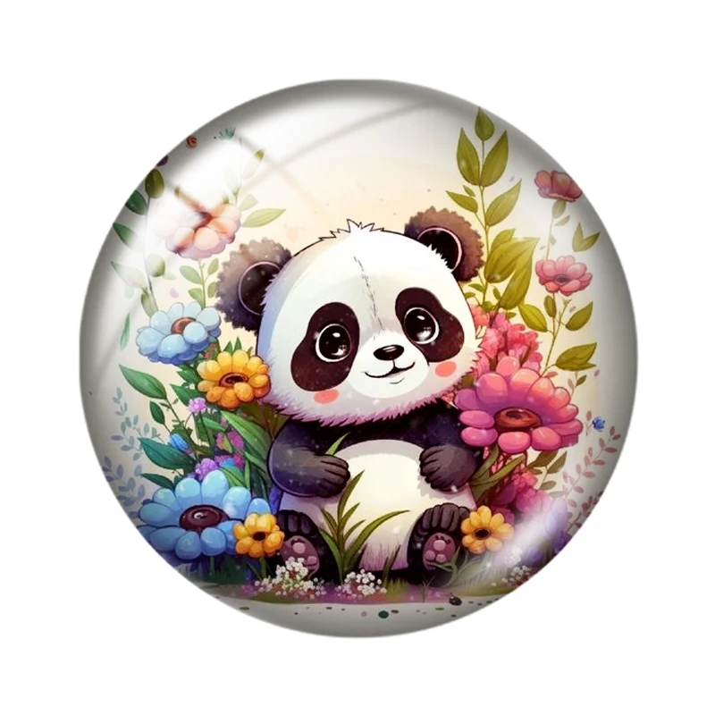 Round Photo Glass Cabochon, parte traseira plana, Making Findings, flor, animais, pequeno elefante, papagaio, Panda, sapo, 12mm, 18mm, 20mm, 25mm
