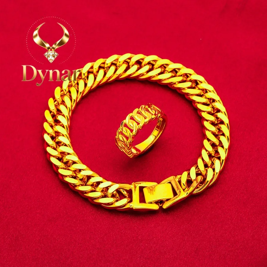 

Dynar Jewelry 10MM Men's Bracelet, 24K Gold, AU999 | Antique coin engravings with distressed finish, vintage oriental charm.
