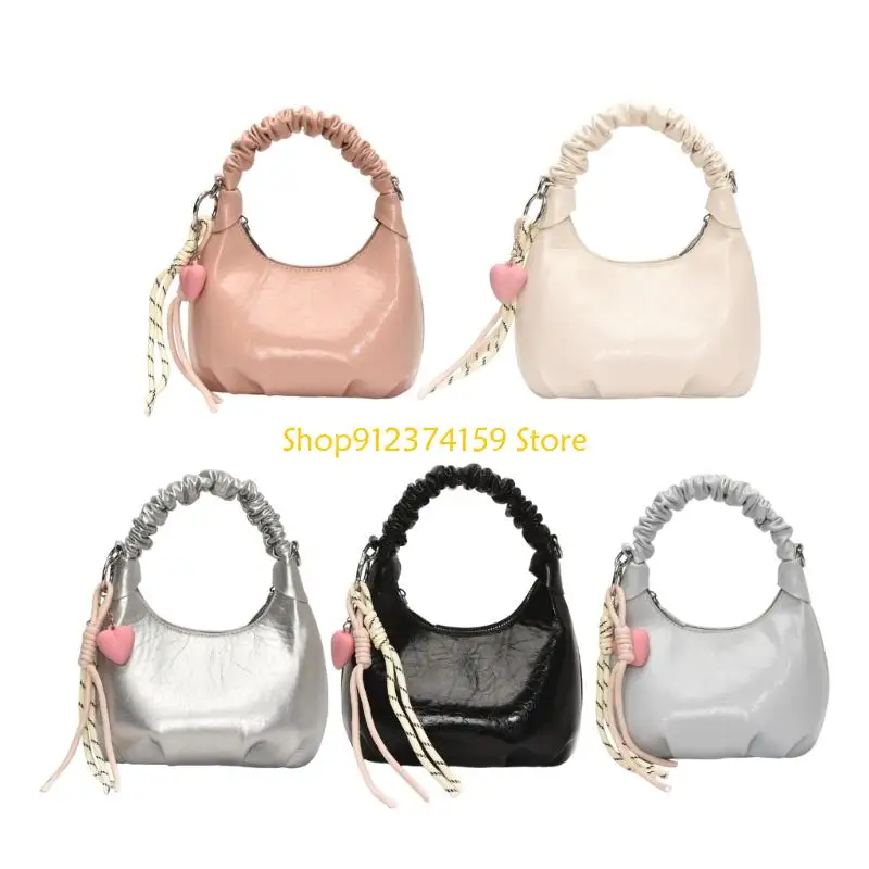 

G5AE Fashion PU Leather Crossbody Shoulder Bag With Detachable Charm Ruched Handbag