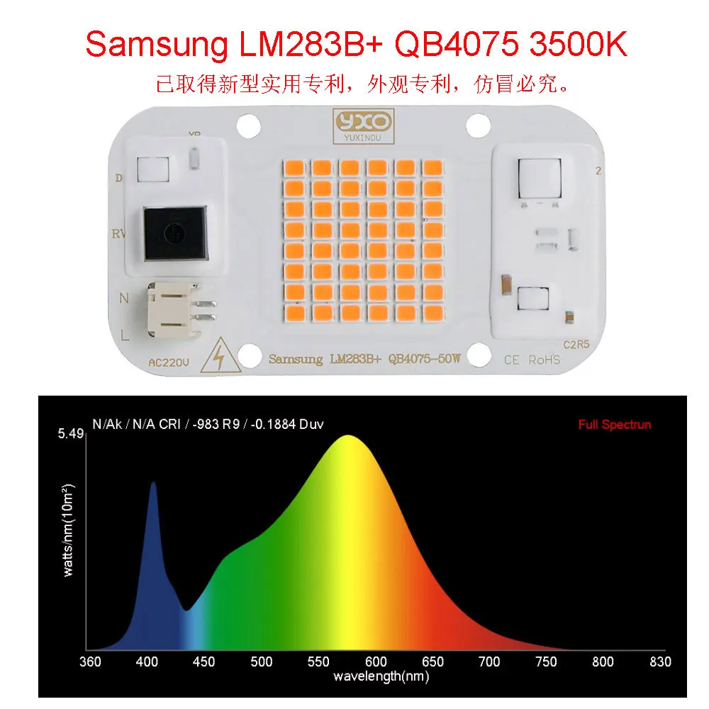 Horticulture Indoor Plant Grow Light COB LED Chip  50w Full Spectrum+660nm LED COB Chip For Plant Grow