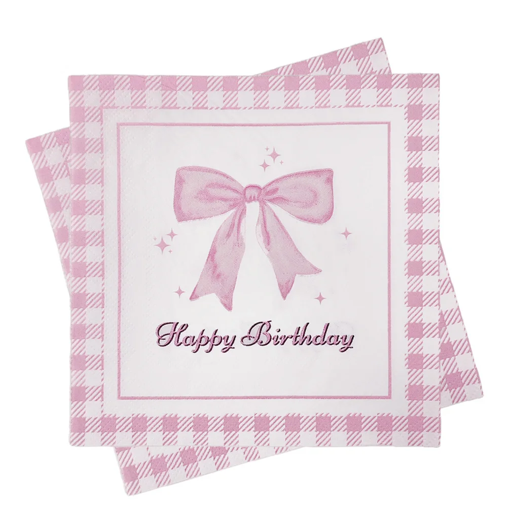 20/40/60/80/100pcs Pink Bow Napkins Birthday Party Decorations Bow Theme Bachelorette Party Supplies For Girl Baby Shower Decors