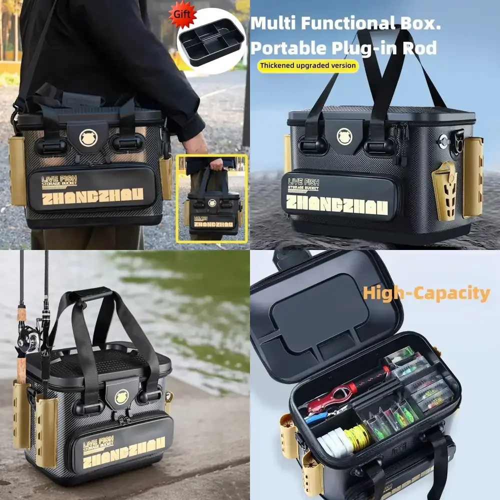 WAP01  EVA Fishing Barrel Live Fish Box Large Capacity Thickened Material Multifunctional Fishing Bucket With Hook Stop Beads