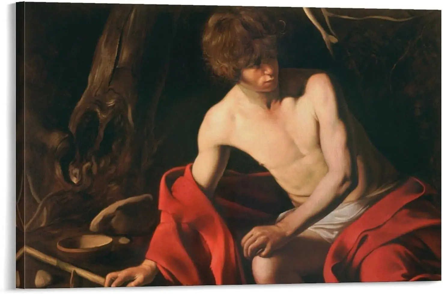 Póster artístico de San Juan, el bautista de Caravaggios, pintura en lienzo, decoración, impresión de pared, foto, carteles decorativos modernos para el hogar enmarcados/Un