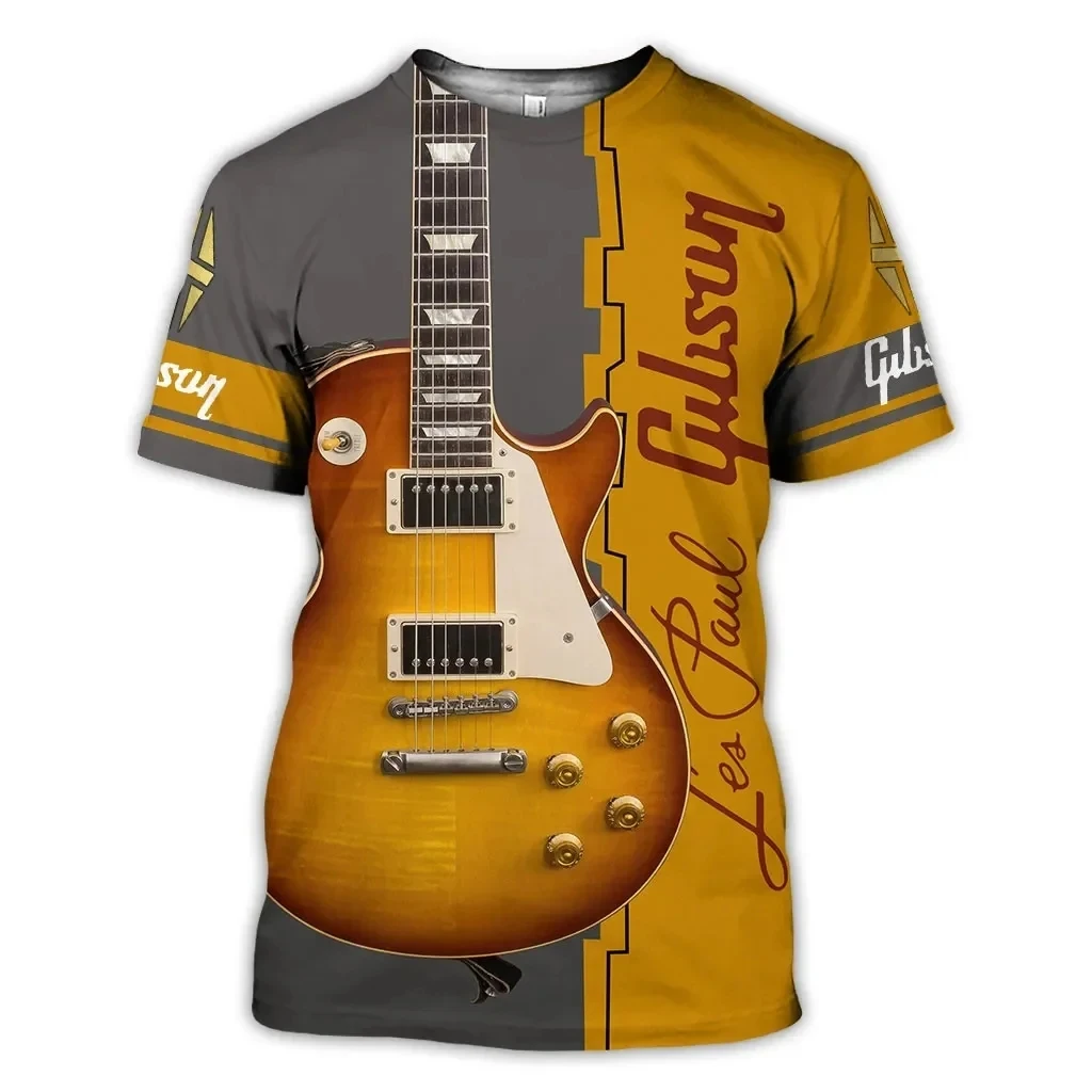 Jazz Men\'s Printed T-shirt Saxe Guitar Clarinet Classic Music Fashion Short Sleeve Hip Hop Short Sleeve Round Neck Loose Top