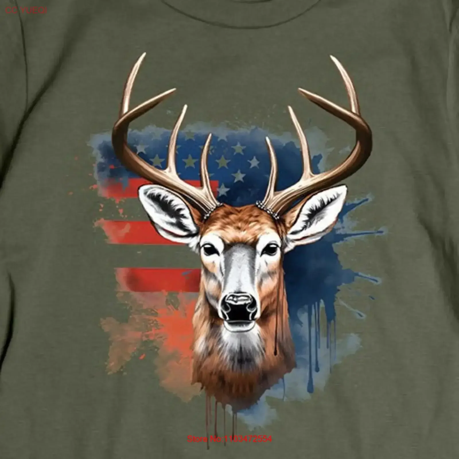 T-shirt Drapeau Cerf, Fierté Américaine, Patriotique, États-Unis, USA, Vintage, Lavé, Respirant, Vêtements de créateur, Légèrement Décontracté