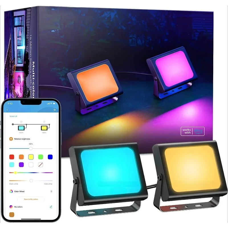 

Outdoor Flood Lights, Uplight 2 In 1, LED Low Voltage Landscape Lighting, IP65 Pathway Lights With App Control For Garden,