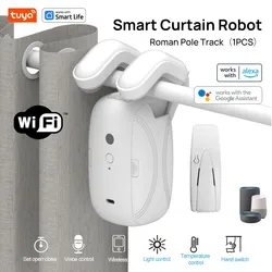 1PCS Tuya Smart WiFi Curtain Robot (1PCS with Hub) for Roman Rod Track - App Remote Control, Alexa & Google Home Compatible