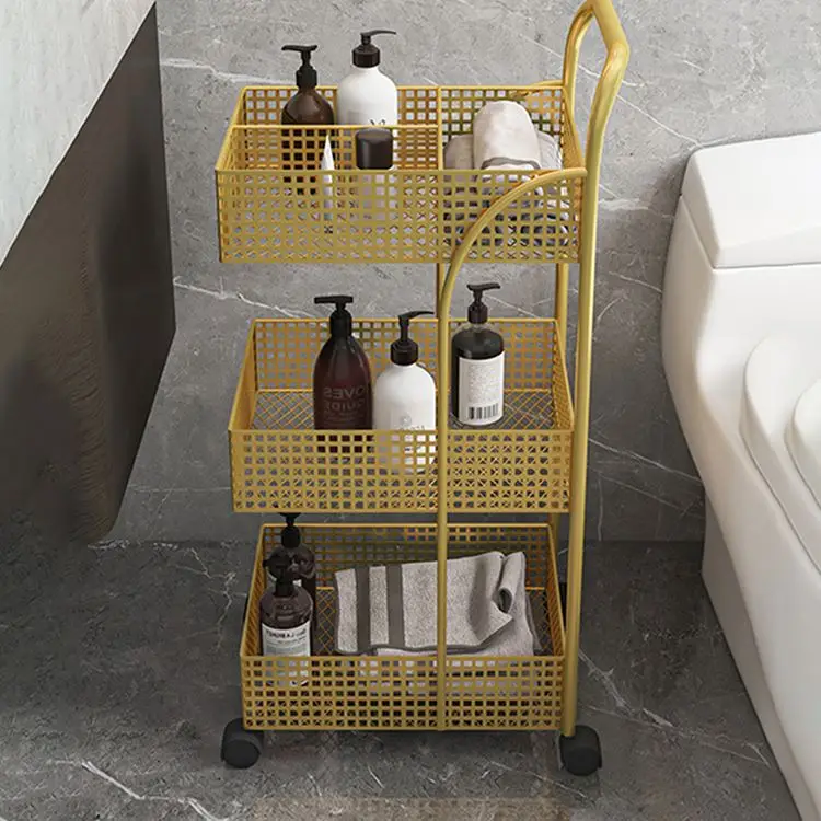 2021 New design kitchen bathroom storage rack with handcart