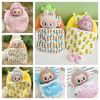 Cama de boneca para labubu, contém 2 travesseiros, saco de dormir 1/12 boneca bjd gsc body9 para molly dod ymy obitsu11, acessórios de boneca