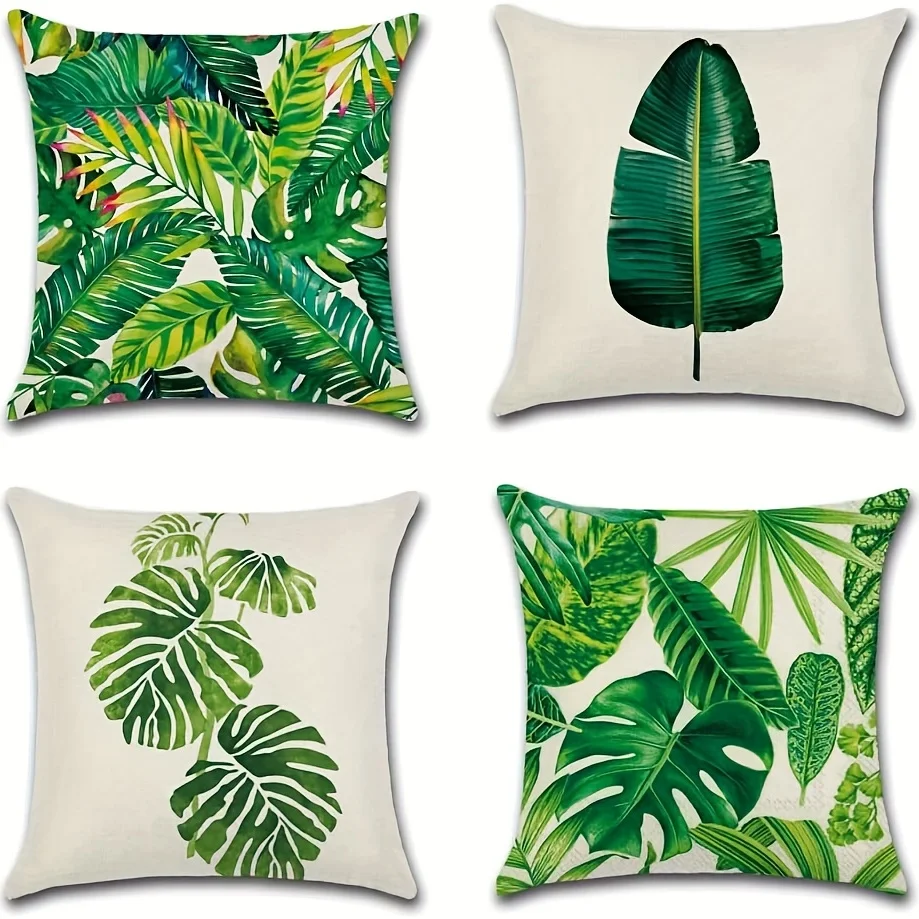 Green Leaf Plants Square Cushion Cover Vibrant Zippered Pillow Cover for Home Decor, Bedroom, Living Room