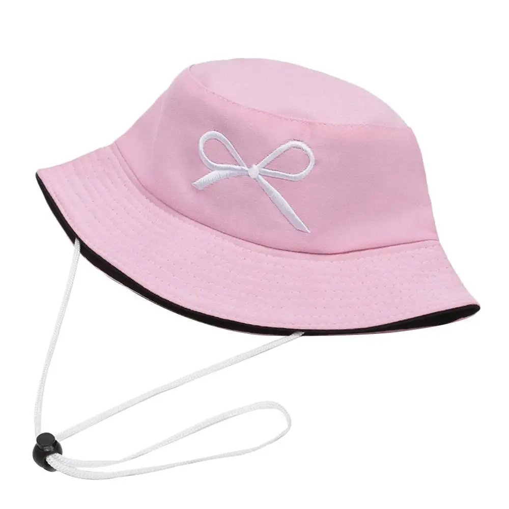 Bow Shaped Fisherman Hat Detachable Windproof Rope Basin Hat Small Refreshing Face Revealing Double-sided Embroidery Caps