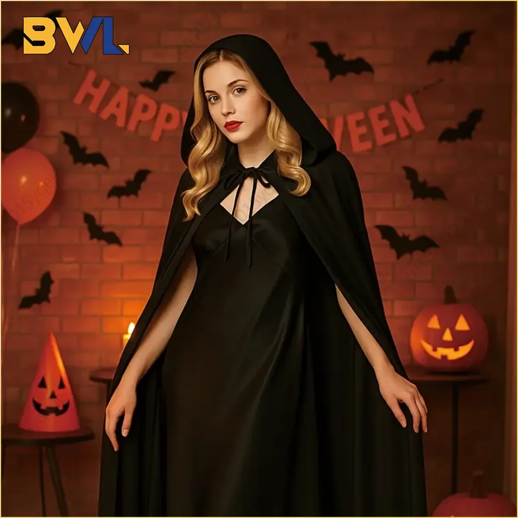 Halloween Cloak Cape Costume Black Wizard Robe Grim Reaper Cosplay Outfit for Adults Kids Party Stage Performance Decoration