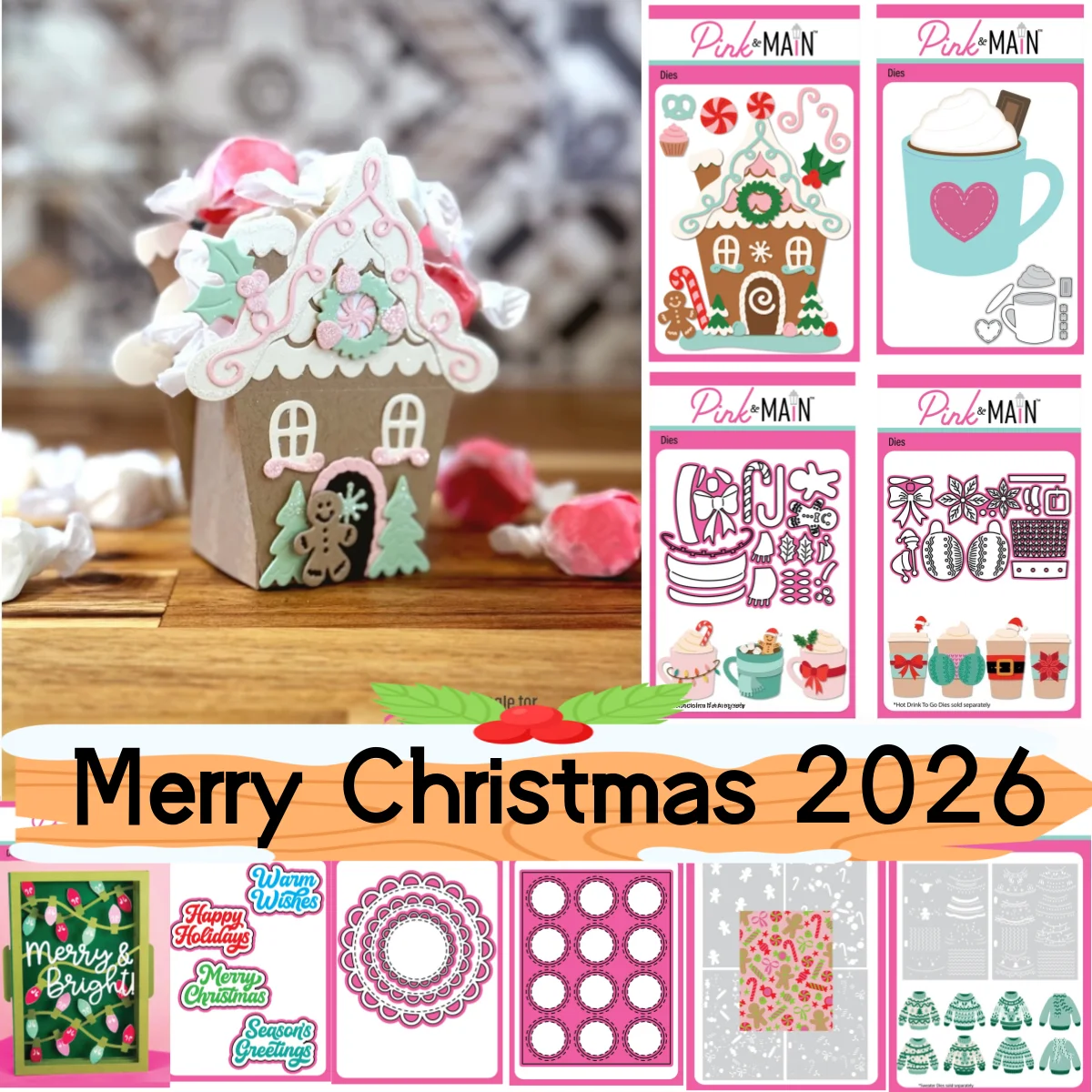 2026 Christmas Holiday Gingerbread House Mug Scallops Circle Metal Cutting Dies Clear Stamps Sweater Stencil for DIY Making Card