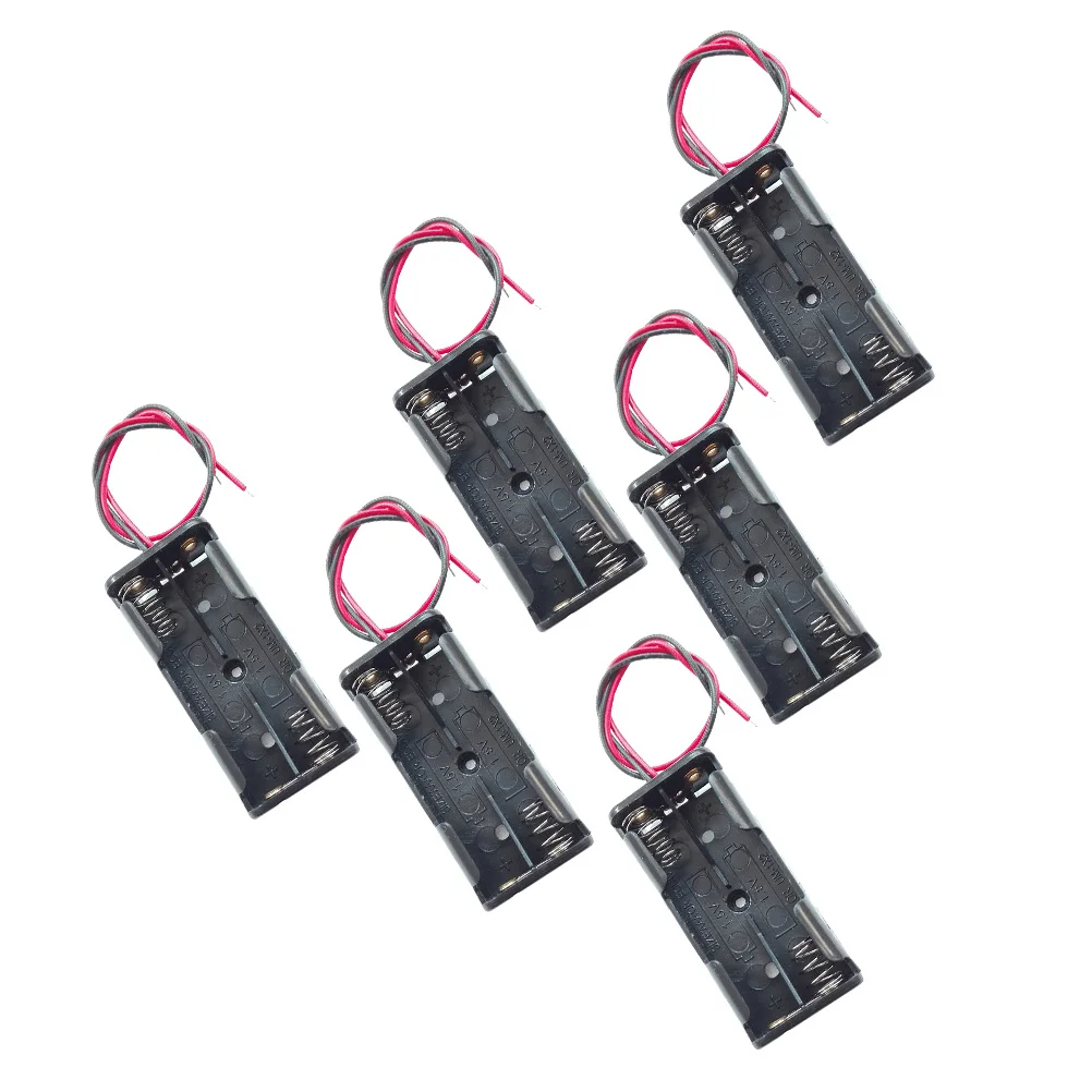 

6Pcs Case for 2 X 1.5V Aaa Batteries Durable Lightweight Portable Holder Plastic Box with Wire Connector