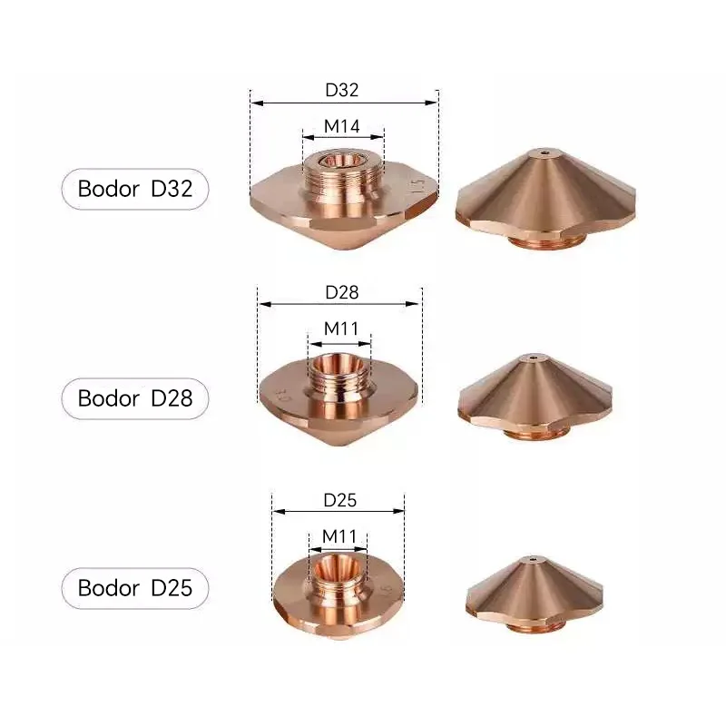 Bodor Laser Nozzle D25 D28 D32 M11 M14 H15 Caliber 1.2 1.4 1.5 1.8 2.0 Single Double Laser Nozzle for Bodor Laser Cutting Head