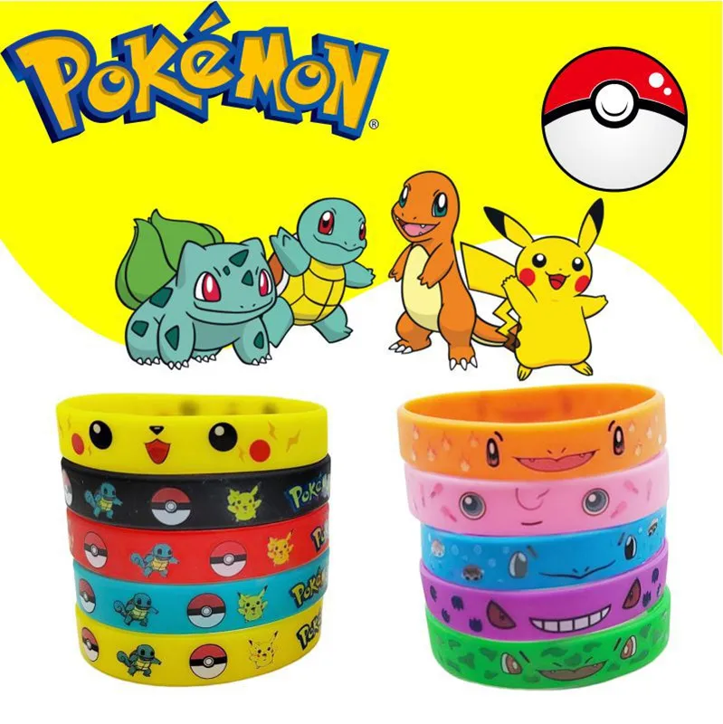 

Pokemon Bracelet Anime Figure Pikachu Charmander Squirtle Kids Cartoon Fashion Silicone Wristband Child Birthday Party Gifts Toy