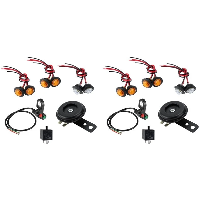 2X Universal Motorcycle Turn Signal Light LED Kit With Horn Turn Signal Headlight Horn 3-Pin Relay For ATV UTV-N31R