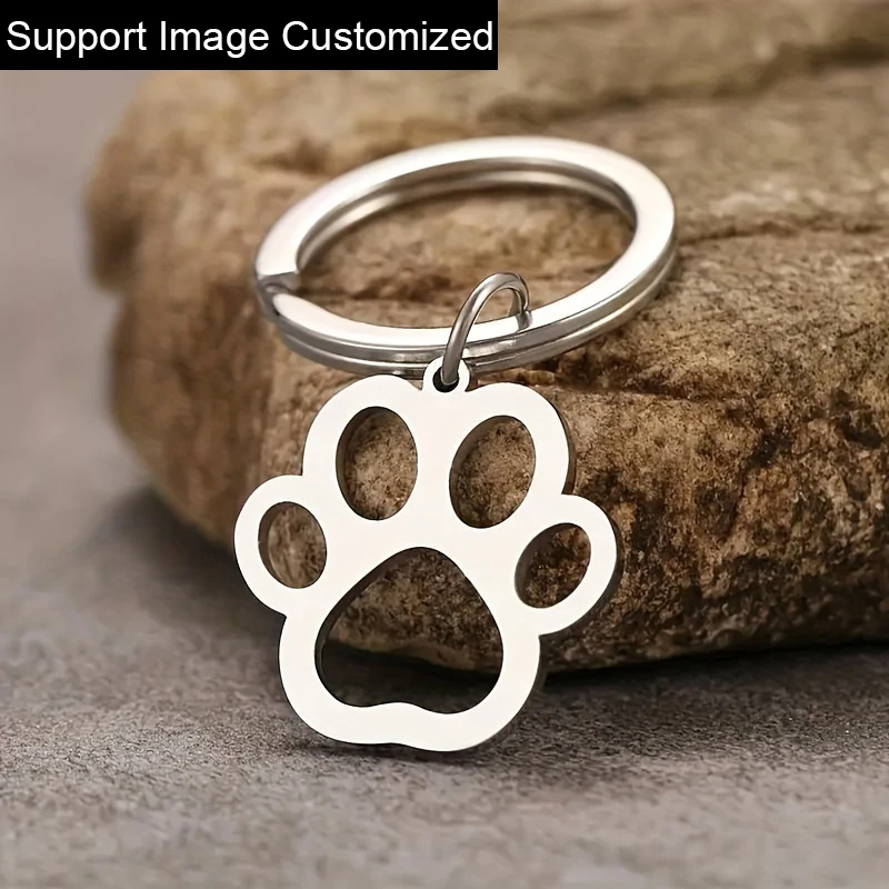 

Personalized Cartoon Dog Paw Keychains Stainless Steel Support Custom Logo Image Fashion Keychain For Car Keys Pendant Jewelry