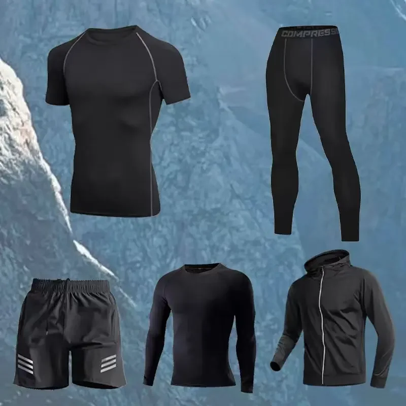 

Мужской комплект для фитнеса и упражнений, 4-5 предметов, одежда для фитнеса и тренировок, одежда для медленного бега, скоростная сушка, весенняя удобная одежда