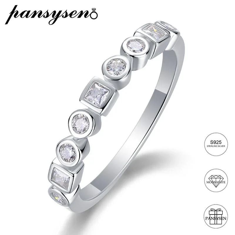 

PANSYSEN GRA Real Moissanite Rings 925 Sterling Silver Diamond Eternity Band Engagement Wedding Rings for Women Fine Jewelry