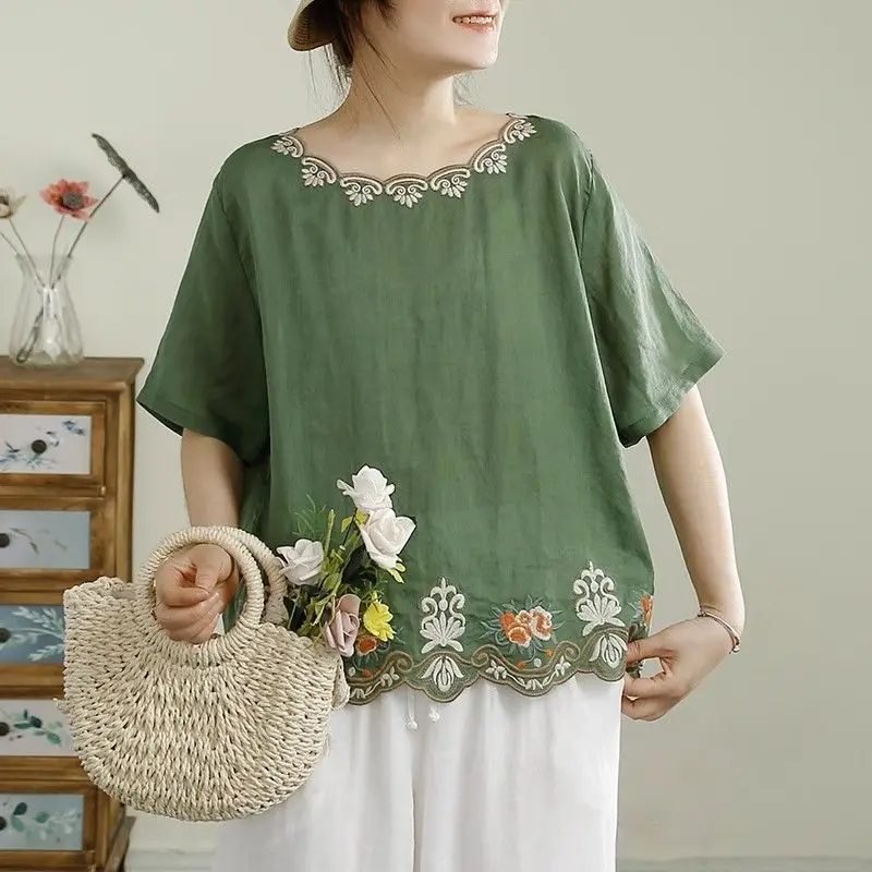 

Plus Size Women's Fashion Retro T-Shirt Cotton Linen Office Lady New Arrival Trendy Comfortable Breathable