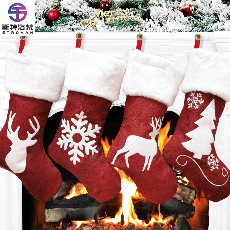 

Christmas Stocking Large Size Christmas Reindeer Stocking Xmas Goodie Bags Xmas Decorations Gifts Home Decor