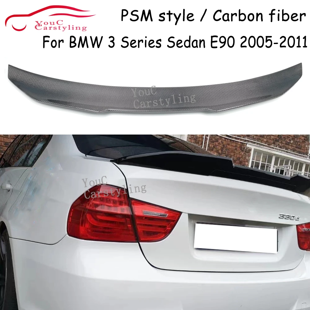 PSM Style Carbon Fiber Rear Spoiler Wing for BMW 3 Series E90 2005-2011 4-door Sedan 323i 325i 328i 335i Trunk Boot Lip