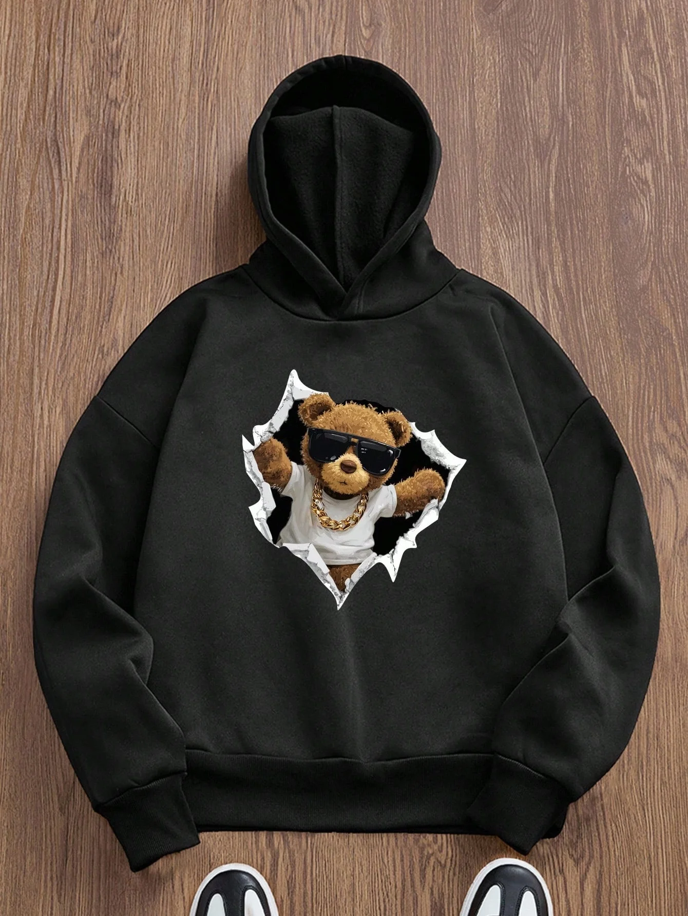 

Fashionable Bear Print Premium Hooded Sweatshirt, Men's Long-sleeved Sweatshirt for Autumn and Winter