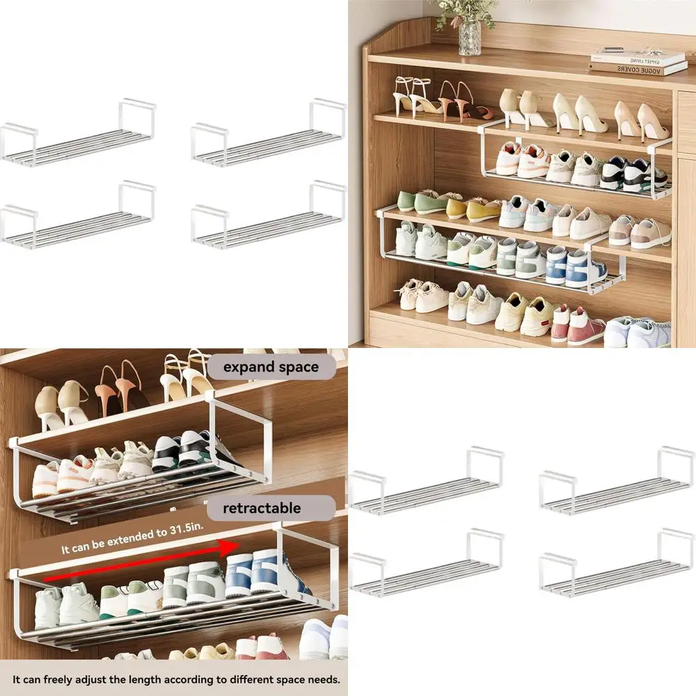 

Регулируемая расширяемая подставка для обуви - 4-секционный органайзер для хранения обуви и одежды под шкафом