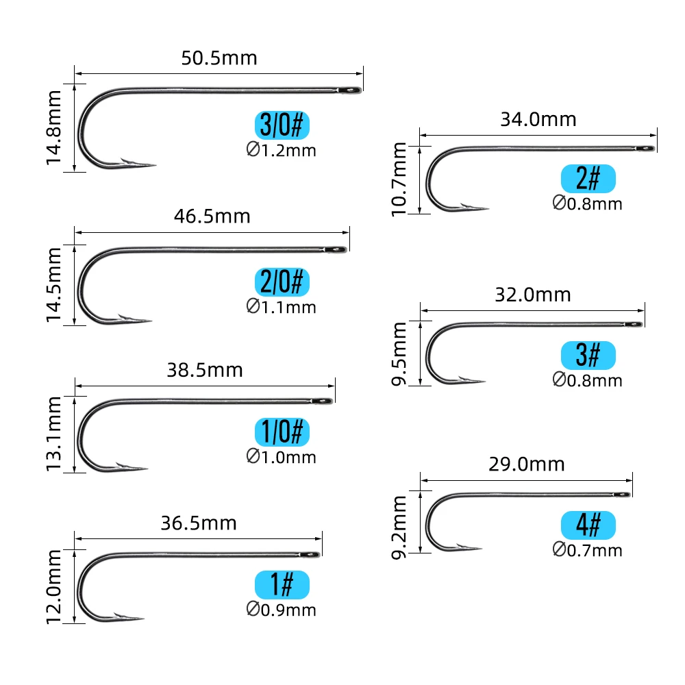 ICERIO 애버딘 롱 생크 물고기 후크, 해수 민물 낚시 후크, 사비키 리그 스트리머 플라이 후크, 사이즈 10, 4, 2, 2/0 3/0, 50 개