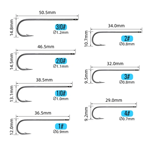 Imagen 2 del producto ICERIO 50 Uds. Anzuelo de pesca de vástago largo Aberdeen anzuelos de pesca de agua dulce salada aparejo Sabiki Streamer anzuelo de mosca tamaño 10 4 2 2/0 3/0