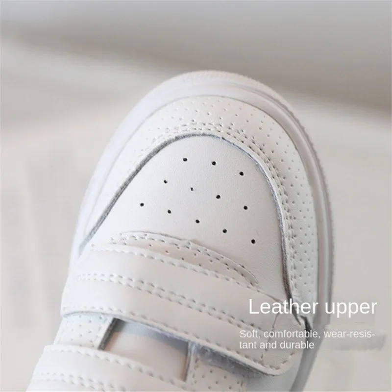 Genuine Leather Children Shoes Unisex White Kids Sneakers Breathable Soft Sole Outdoor Tennis Fashion Toddler Boys Girls Shoes