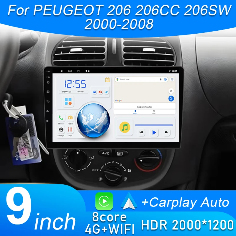 

Car Radio Android 15 2din For Peugeot 206 1998 - 2012 Car Multimedia Video Player GPS Navigation Wireless Android Auto 5G Wifi