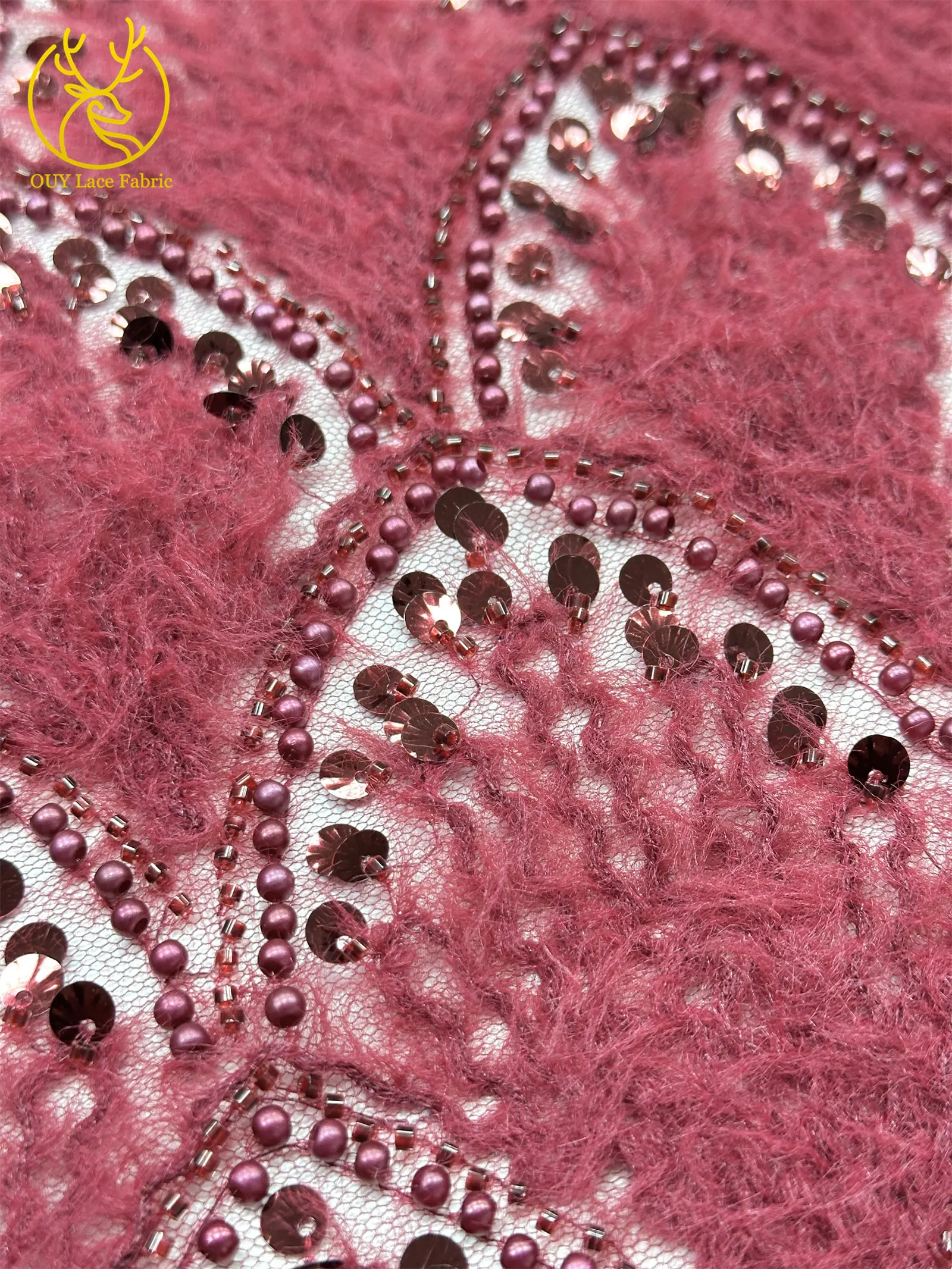 Hochwertiger 3D Nigerianischer Pailletten-Tüll-Spitzenstoff, 5 Yards, afrikanischer handgefertigter Perlen-Spitzenstoff für Damen-Partykleider zum Nähen – Detail 9