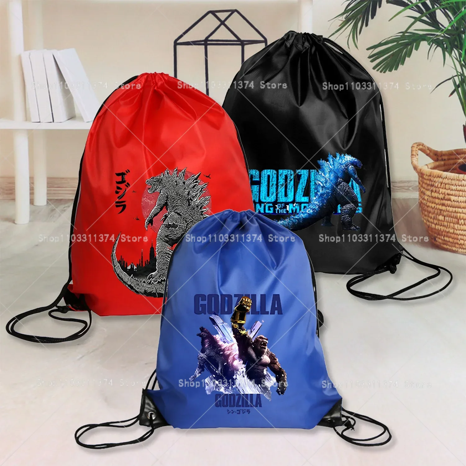 Godzillas Drawstring Bag Riding Backpack Gym Clothes Shoes Storage Pack Waterproof Bundle Pocket Cool Large Portable Sports Bags