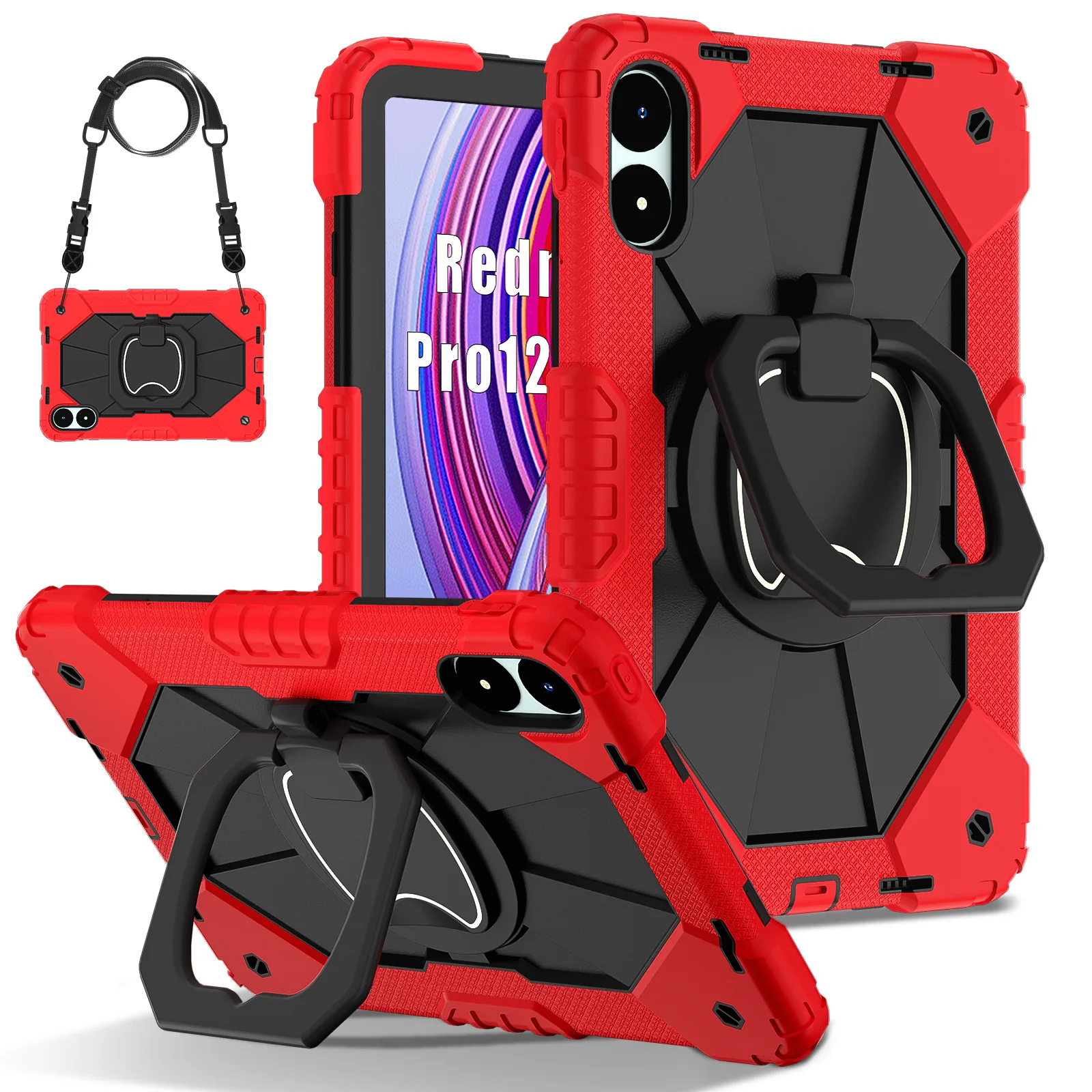 For Redmi Pad Pro 12.1 360 rotating Bracket Heavy Armor Rugged Tablet Case Silicone Shockproof Xiaomi Poco Pad 12.1 inch