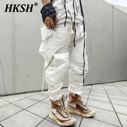 HKSH Men's Tide Punk Waste Land Asymmetric Hollow Out Adhesive Coated Cotton Motorcycle Casual Pants Fashion Avant Garde HK0768