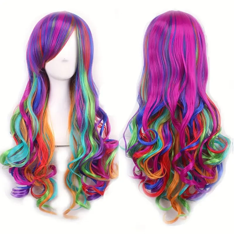 

Similler Rainbow Curly Synthetic Wigs Full Long Color Hair Wig Perfect For Daily Wear Cosplay Or Themed Events