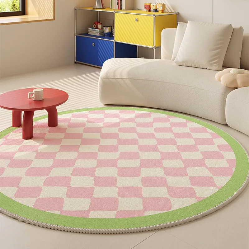 Round Macaron-colored Plaid Light Luxury  Living Room Carpets Creative Art Bedroom Rug Home Decora Sofa Coffee Table Mat Tapis