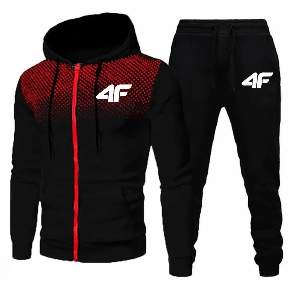 Autumn Winter Mens Tracksuit Jogging Sweatpants 2 Piece Set Sport Zipper Jacket+Running Trousers Suit Casual Printing Clothing