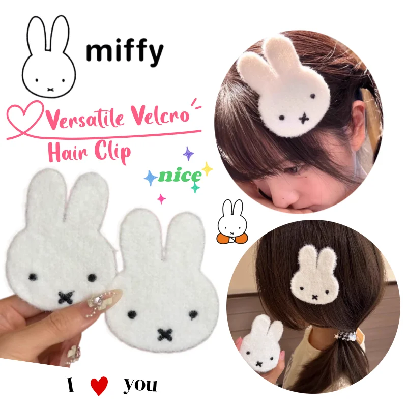 

New Miffy Rabbit Velcro Hair Sticker Headwear Sweet Cute Bangs Broken Hair Finishing Artifact Makeup Face Wash Photo Hairpin