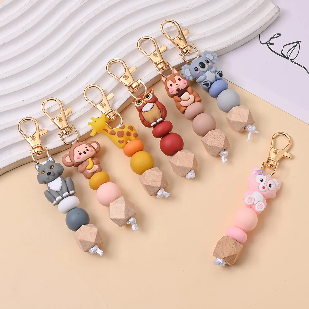 

1 шт. силиконовые бусины-подвески, крючки для колясок, декоративные аксессуары для сумок: обезьянка, белка, сова, жираф с карабином-лобстером, брелок